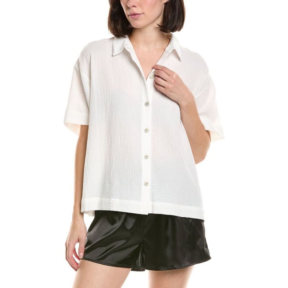 Natori Womens  Onsen Button-Down Shirt, White